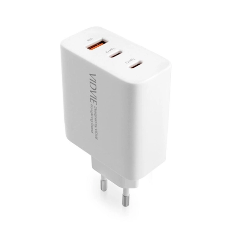 Ładowarka sieciowa 2xUSB-C PD 65W GaN +1xUSB QC3.0 kabel Typ C - Typ C Vidvie PLE262 biała